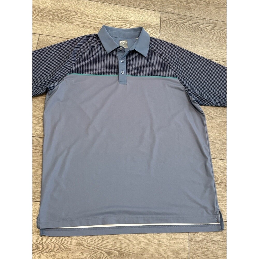 Callaway Golf Polo Shirt‎ Men's Large Blue Check Pattern Performance Athletic